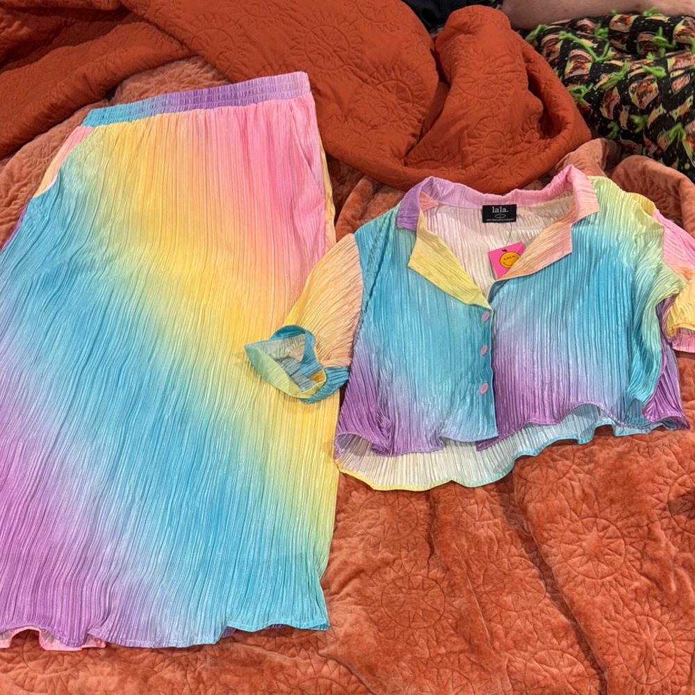 Colorful Pleated Two-Piece Set